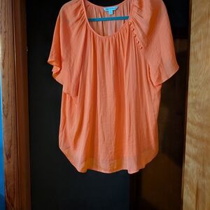 Counterparts Coral-Orange Scoop Neck Flutter Sleeve Blouse